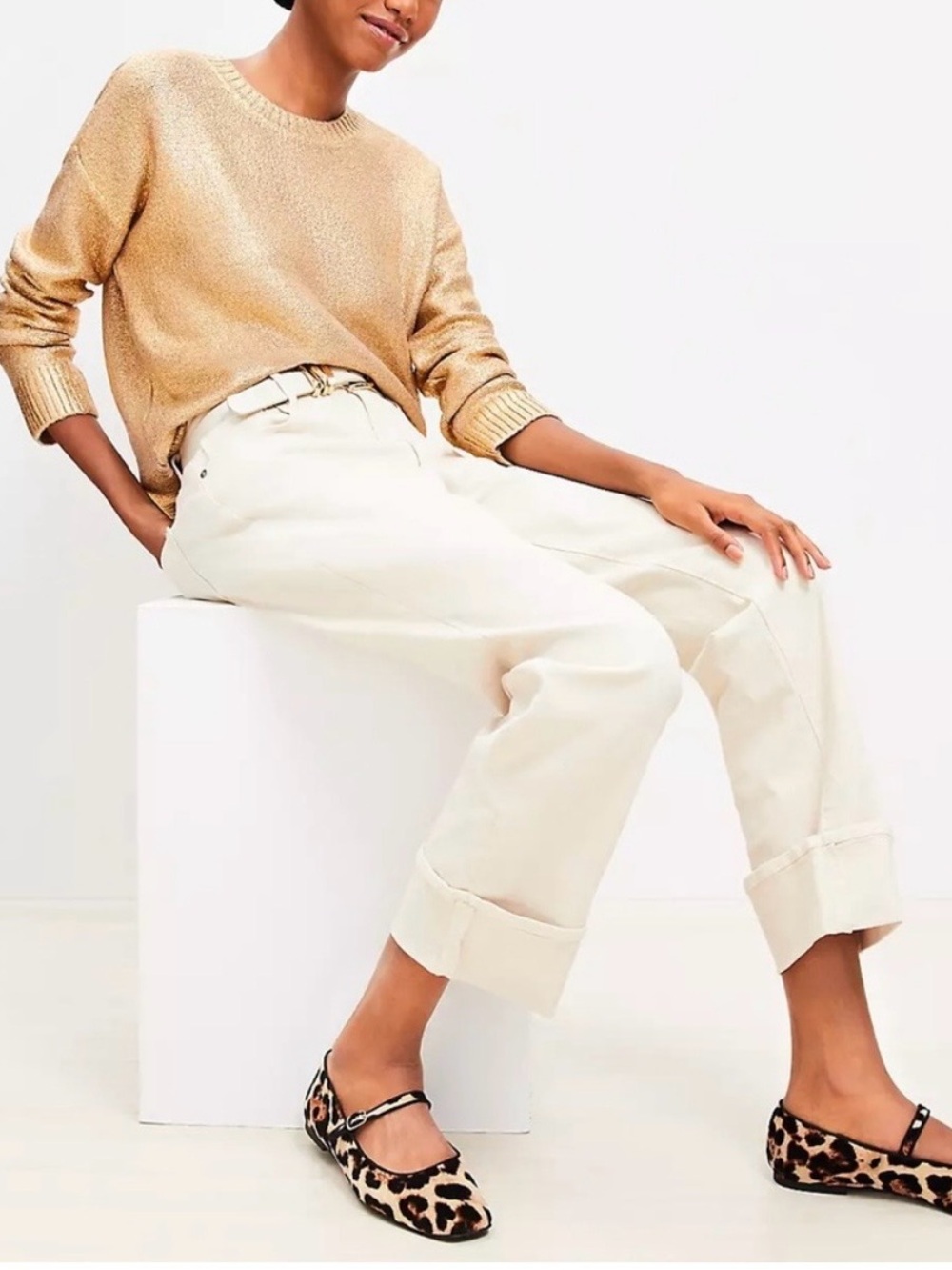 Loft Gold Foiled Crewneck Sweater, Size L